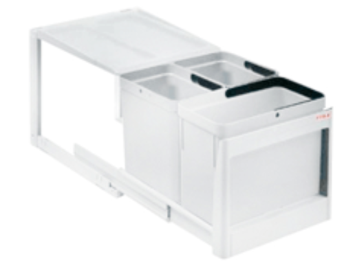 Bottom-mounted Bin – 1 x 18L & 2 x 8.5L Recycling bins plus waster bin. Can be mounted on a fixed shelf.