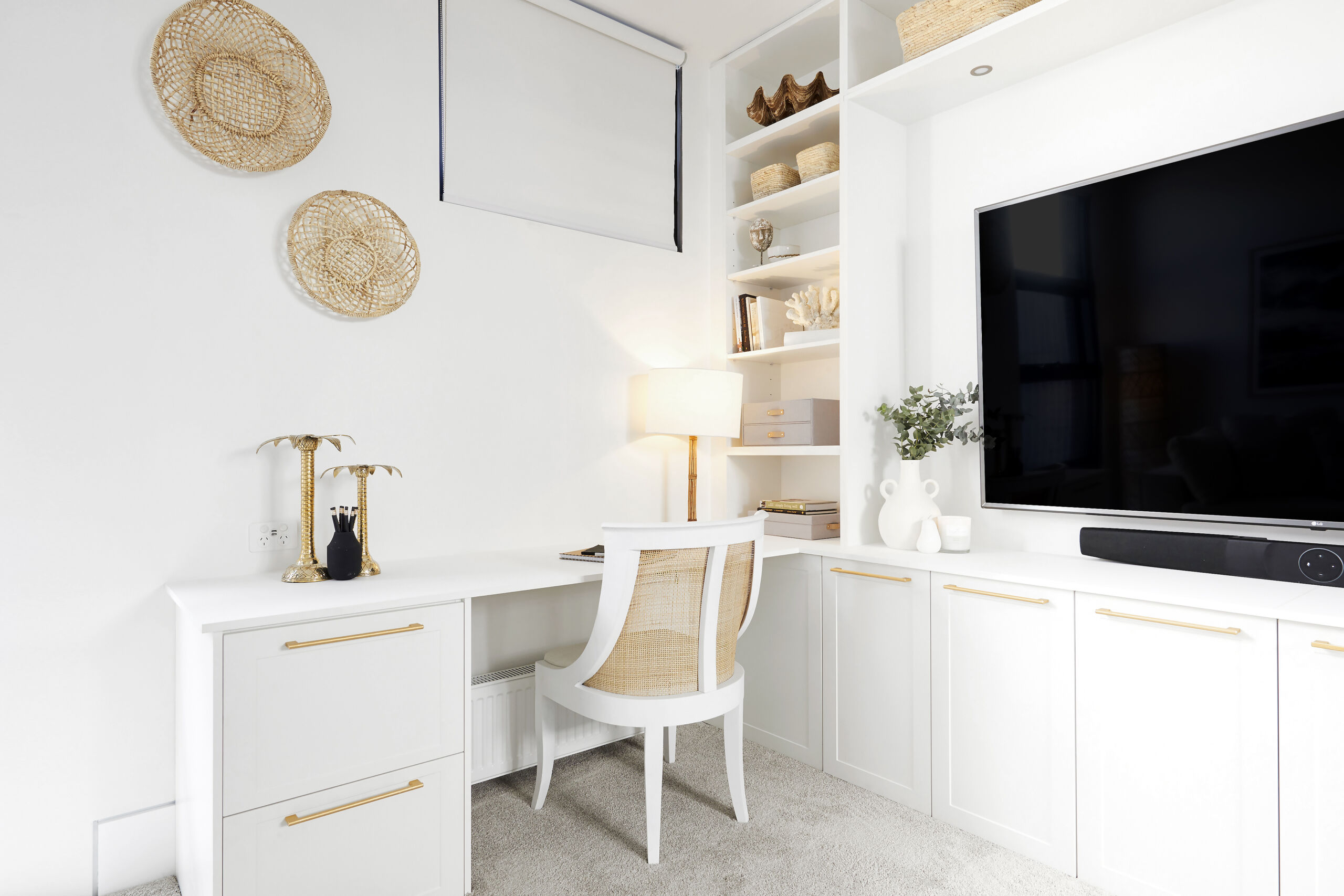 Home Office - White Cabinetry Gold Handles