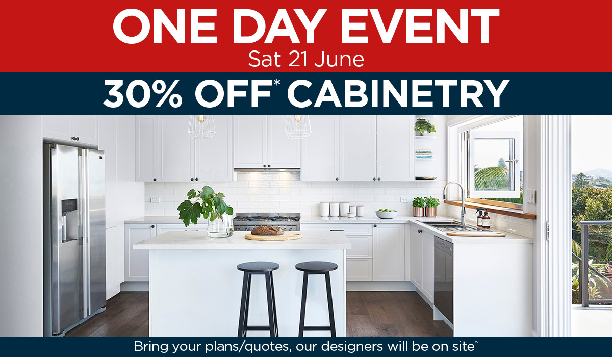 1de-web-tile-jun25-kk-1 ONE DAY EVENT - 30% OFF KITCHEN CABINETRY
