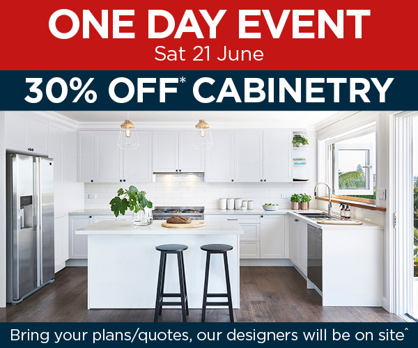 1de-web-tile-jun25-kk-1mob ONE DAY EVENT - 30% OFF KITCHEN CABINETRY