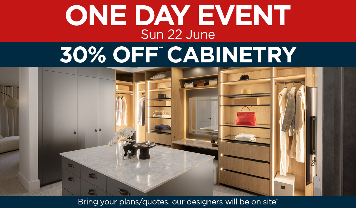 1de-web-tile-jun25-kw-1 ONE DAY EVENT - 30% OFF WARDROBE CABINETRY