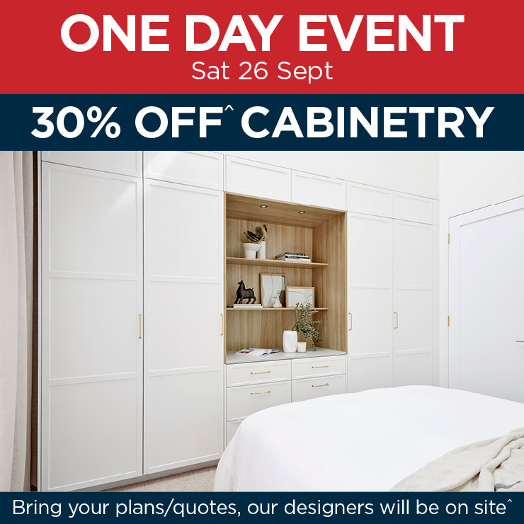1de-web-sep26-kw-mob ONE DAY EVENT - 30% OFF WARDROBE CABINETRY