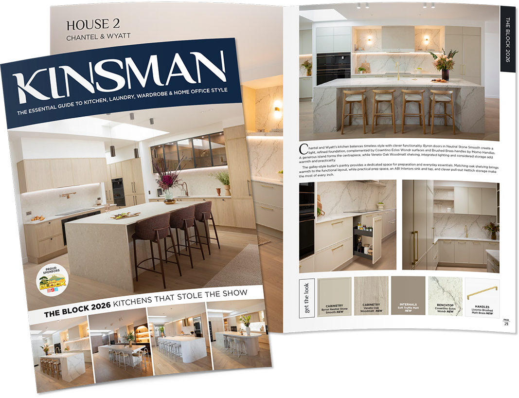 km-designer-catalogue-block26 Cover of the Kinsman Designer Catalogue showcasing modern kitchen and wardrobe designs.